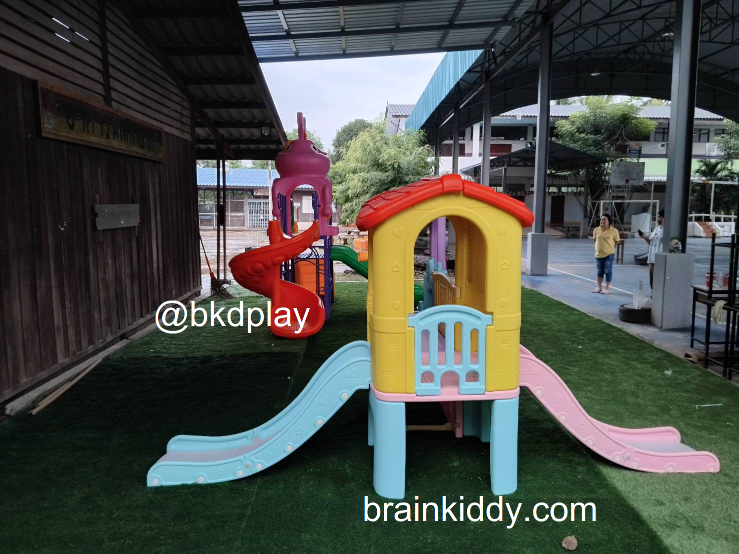 บ้านน้อยคุณหนู2ชั้น ,บ้านสไลเดอร์, สไลเดอร์พร้อมปีนป่าย, บ้านสไลเดอร์ของเล่น, บ้านน้อยสองชั้น ,กระดานลื่นบ้านมีสไลเดอร์ ,เครื่องเล่นสนามกลางแจ้ง-ในร่ม ขนาด 225X410X175 เซนติเมตร