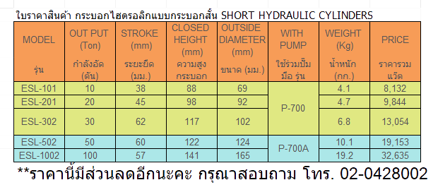 ESL-302 SHORT HYDRAULIC CYLINDER กระบอกไฮดรอลิกแบบสั้น