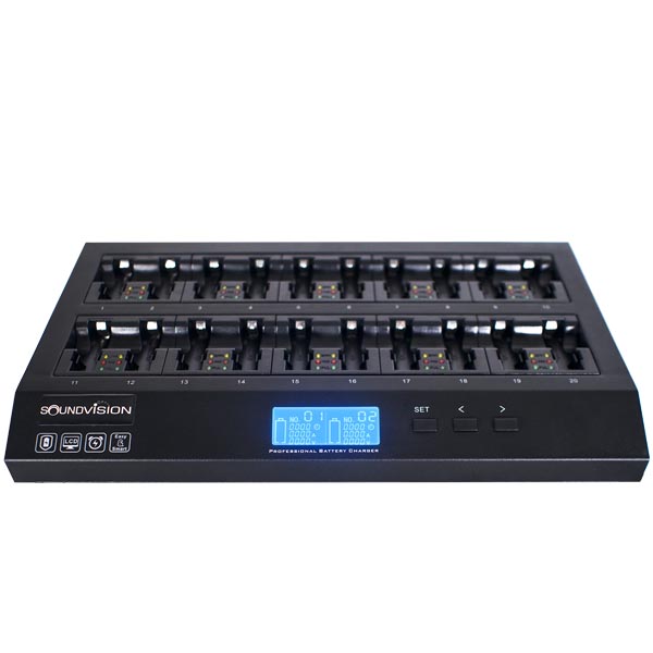 เครื่องชาร์จแบตเตอรรี่ ของไมค์ประชุมไร้สาย SOUNDVISION CHG-20 ขนาด 20 ช่อง พร้อมถ่านชาร์จ 20 ก้อน