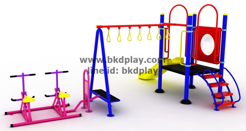 ชุดหอสไลด์80 +ห่วงโหน +ม้าโยกบัดดี้ เครื่องเล่นสนามกลางแจ้ง เหล็ก ของเล่น สั่งทำ 10-20 วัน ขนาด 400x630x220 ซม.