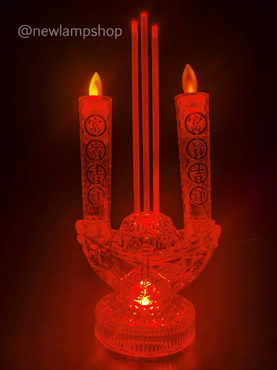 ชุดธูปเทียนทองก้อน 2 ระบบ ใส่ถ่าน AAA 3 ก้อน และเสียบปลั๊ก สูงประมาณ 10"