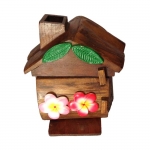 กล่องทิชชู่ไม้ ที่ใส่กระดาษเช็ดมือไม้จริง รูปบ้านมีปล่องไฟประดับดอกไม้