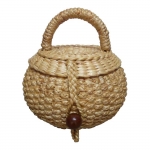 ตะกร้าสานผักตบชวา กระเป๋าผักตบชวา ลูกจันทน์ทรงกลม ไว้ใส่ของจุ๋มจิ๋มกระทัดรัด