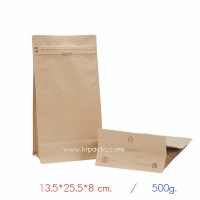 ถุงซิปคราฟท์น้ำตาล ขยายข้าง 13.5*25.5*8 ซม. (500g.)