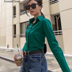 เสื้อเชิ้ตผู้หญิง สีเขียวมรกต (Emerald green) สลิมฟิต เข้ารูป แขนยาว เสื้อเชิ้ตทำงาน เสื้อยูนิฟอร์ม แบรนด์ 8SHIRT slim fit shirt พร้อมส่ง