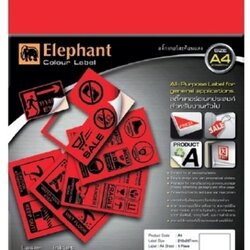 สติ๊กเกอร์กระดาษสะท้อนแสง [ตราช้าง] A4 สีแดง (30แผ่น/ห่อ)