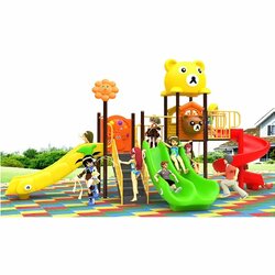 เครื่องเล่นสนามกลางแจ้ง ชุดตุ๊กตาหมี 3 สไลด์,สไลเดอร์,กระดานลื่น,เครื่องเล่นเด็ก,ครุภัณฑ์สนามเด็กเล่น, สพฐ,โครงการโรงเรียนประชารัฐ,งบประมาณ70,000 ขนาด 210x480x260 ซม.