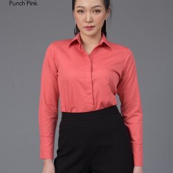 เสื้อเชิ้ตผู้หญิง ชมพูพั้นซ์ (Pink Punch) สลิมฟิต เข้ารูป แขนยาว เสื้อเชิ้ตทำงาน เสื้อยูนิฟอร์ม แบรนด์ 8SHIRT slim fit shirt พร้อมส่ง