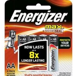 ถ่าน ALKALINE [ENERGIZER] AA E91/BP4 (4ก้อน/แพ็ค)