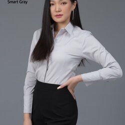 เสื้อเชิ้ตผู้หญิงสีเทาอ่อน สลิมฟิต เข้ารูป แขนยาว เสื้อเชิ้ตทำงาน เสื้อยูนิฟอร์ม แบรนด์ 8SHIRT slim fit shirt พร้อมส่ง