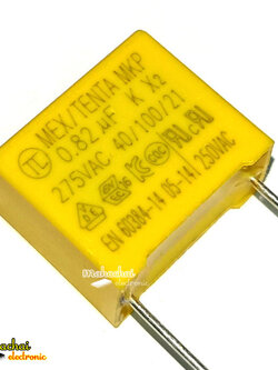 ตัวเก็บประจุ X2 824K 275VAC 250V MKP 0.82UF 820NF 275V Pitch P = 15mm