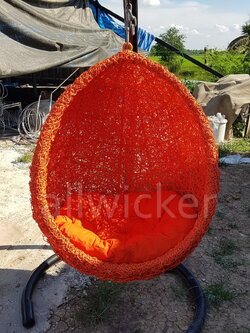 กระเช้า-ชิงช้า-รังนกหวายเทียม สีส้ม รวมโครงเสา และเบาะ