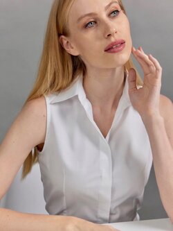 เสื้อเชิ้ตแขนกุด สีขาว ผู้หญิง ทรงเข้ารูป เสื้อแขนกุดคอปก เสื้อเชิ้ตทำงาน แบรนด์ 8SHIRT slim fit shirt