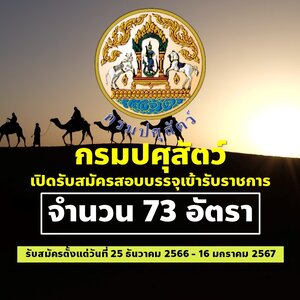 กรมปศุสัตว์ เปิดรับสมัครสอบบรรจุเข้ารับราชการ 73 อัตรา ตั้งแต่วันที่ 25 ธันวาคม 2566 - 16 มกราคม 2567