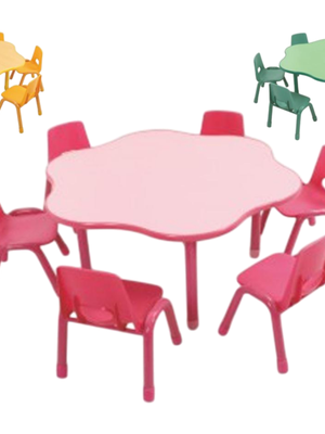 ชุดโต๊ะดอกไม้น่ารัก พร้อมเก้าอี้ 6 ที่นั่ง โต๊ะเก้าอี้นักเรียน,โต๊ะเด็ก,เก้าอี้เด็ก,อนุบาล-ประถม,โต๊ะกิจกรรม,โต๊ะพลาสติกขาเหล็ก,โต๊ะเขียนหนังสือเด็ก สั่งนำเข้า ขนาดความยาวโต๊ะ 100-120 ซม. ขนาดความสูงโต๊ะ 48-56 ซม.
