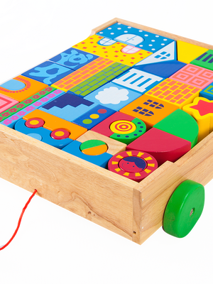 รถลากบล็อกสร้างเมือง , ของเล่นไม้, ของเล่นเสริมพัฒนาการ, ของเล่นเด็กอนุบาล, สื่อการสอนเด็กอนุบาล
