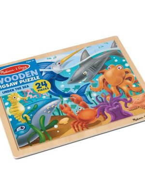 จิ๊กซอว์ไม้ 24 ชิ้น รุ่นสัตว์ทะเล พร้อมฐานไม้อย่างดี,Melissa & Doug Wooden Sea Life Jigsaw Puzzle, ของเล่นเสริมพัฒนาการ, ของเล่นเด็ก,สื่อการสอน,พร้อมส่ง