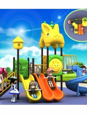 เครื่องเล่นสนามกลางแจ้ง ชุดบ้านกระต่าย 3 สไลด์,สไลเดอร์,กระดานลื่น,เครื่องเล่นเด็ก,ครุภัณฑ์สนามเด็กเล่น, สพฐ,โครงการโรงเรียนประชารัฐ,งบประมาณ70,000 ขนาด 230x400x330 ซม.