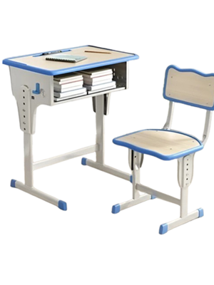 ชุดโต๊ะนักเรียนประถมสีครีม ขาเดี่ยว โต๊ะเรียนเดี่ยว ผิวโต๊ะพลาสติก ขาเหล็ก ปรับระดับได้ โต๊ะเรียนเด็ก พร้อมส่ง ราคาโรงงาน โต๊ะขนาด 40 x 60 x 58-76 ซม.