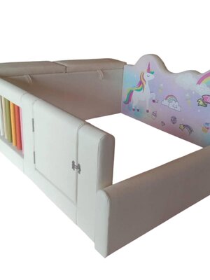 คอกกั้น ลายม้าน้อย ชุดB มีช่องเก็บของ, คอกกั้นเด็ก,เตียงเด็ก,เบาะหนังนุ่มนิ่ม softplay, indoor playground kidszone ,สวนสนุกในร่ม ,รับสั่งทำบ่อบอล เตียงเด็กตามขนาด ขนาด 5-6x6.5 ฟุต