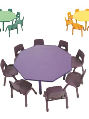 ชุดโต๊ะหกเหลี่ยม SET B พร้อมเก้าอี้ 8 ที่นั่ง โต๊ะเก้าอี้นักเรียน,โต๊ะเด็ก,เก้าอี้เด็ก,อนุบาล-ประถม,โต๊ะกิจกรรม,โต๊ะพลาสติกขาเหล็ก,โต๊ะเขียนหนังสือเด็ก สั่งนำเข้า ขนาด ย.120 x 48-56
