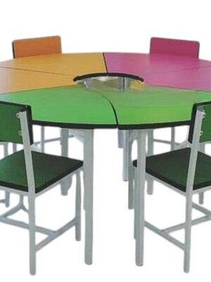 ชุดโต๊ะกลมแยกส่วน พร้อมเก้าอี้ 6 ตัว โต๊ะไม้ขาเหล็ก ,โต๊ะประถม โต๊ะกิจกรรม ,โต๊ะเขียนหนังสือเด็ก, โต๊ะกิจกรรมเด็ก-ผู้ใหญ่ ขนาด 150 ซม. สูง 60-75 ซม.