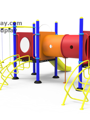 ชุดหอสไลด์80 +ปีนป่ายเชิอก +ชิงช้า2ที่นั่ง เครื่องเล่นสนาม กลางแจ้ง เหล็ก, สไลเดอร์,ของเล่น สั่งทำ 10-20 วัน ขนาด 450x920x225 ซม.