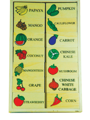 โดมิโนภาพกับคำอ่านภาษาอังกฤษชุดผัก-ผลไม้ , ของเล่นไม้, ของเล่นเสริมพัฒนาการ, ของเล่นเด็กอนุบาล, สื่อการสอนเด็กอนุบาล