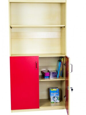 ตู้ใส่ของครูฝาปิดครึ่งใบ สีสันกับธรรมชาติ พร้อมกุญแจล็อก , เฟอร์นิเจอร์ , เฟอร์นิเจอร์ไม้ , เฟอร์นิเจอร์เด็ก ,ตู้ใส่ของ , ตู้ไม้ ขนาด 40 x 80 x 160 ซม.