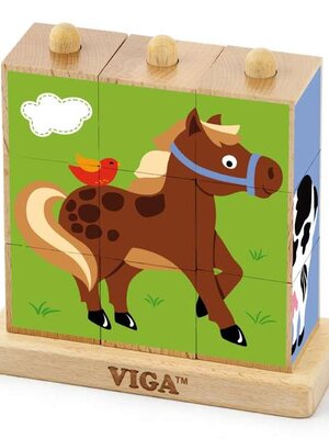 ชุดลูกเต๋าภาพสัตว์ในฟาร์มปริศนา 9 ชิ้น , ของเล่นไม้, ของเล่นเสริมพัฒนาการ, ของเล่นเด็กอนุบาล