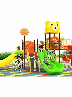 เครื่องเล่นสนามกลางแจ้ง ชุดตุ๊กตาหมี 3 สไลด์,สไลเดอร์,กระดานลื่น,เครื่องเล่นเด็ก,ครุภัณฑ์สนามเด็กเล่น, สพฐ,โครงการโรงเรียนประชารัฐ,งบประมาณ70,000 ขนาด 210x480x260 ซม.