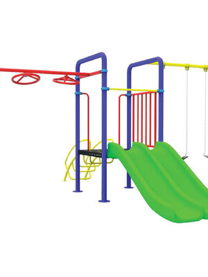 ชุดรวมp ชุดหอสไลด์ 80 รางคู่+บาร์โหน+ชิงช้า 2 ที่นั่ง,เครื่องเล่นสนามกลางแจ้ง,เครื่องเล่นสนามแบบเหล็ก,ชิงช้า,สไลเดอร์,ครุภัณฑ์สนามเด็กเล่น,งบสพฐ,สินค้าผลิตในไทย ขนาด 430 x 610 x 250 ซม.