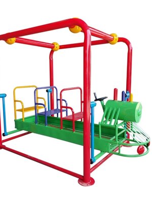 เครื่องเล่นสนามกลางแจ้ง เหล็ก ชุดรถไฟโยก 6 ที่นั่งปรับขนาดใหม่ตามมาตรฐาน มอก. รถโยก Outdoor Playground, ราคาโรงงาน ขนาด 130x 200x 175 ซม.