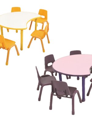 ชุดโต๊ะพระจันทร์ยิ้ม SET A พร้อมเก้าอี้ 6 ที่นั่ง โต๊ะเก้าอี้นักเรียน,โต๊ะเด็ก,เก้าอี้เด็ก,อนุบาล-ประถม,โต๊ะกิจกรรม,โต๊ะพลาสติกขาเหล็ก,โต๊ะเขียนหนังสือเด็ก สั่งนำเข้า ขนาดโต๊ะ เส้นผ่านศูนย์กลาง 100 ซม. ความสูง 48-56 ซม.