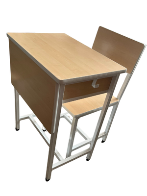 ชุดโต๊ะเรียนเดี่ยวประถมลายไม้ โครงเหล็ก ท็อปเมลามีน สั่งทำตามสิ่งที่ต้องการได้ โต๊ะเก้าอี้ประถม-อนุบาลสั่งทำขนาดตามที่ต้องการได้ โต๊ะ ขนาด 40 x 60 x 76 ซม. เก้าอี้ ขนาด 38 x 38 x 83 ซม.