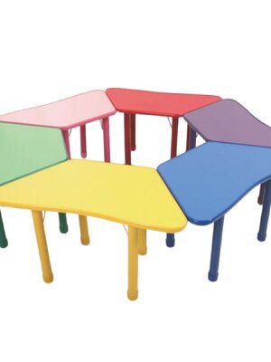 ชุดโต๊ะสี่เหลี่ยมคางหมู 6 ตัว โต๊ะเก้าอี้นักเรียน,โต๊ะเด็ก,เก้าอี้เด็ก,อนุบาล-ประถม,โต๊ะกิจกรรม,โต๊ะพลาสติกขาเหล็ก,โต๊ะเขียนหนังสือเด็ก สั่งนำเข้า ขนาด ย. 205* ส. 48-56 ซม.
