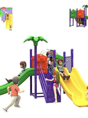 เครื่องเล่นสนามกลางแจ้ง ชุดซัมเมอร์ 3 สไลด์,กระดานลื่น,สไลเดอร์,ครุภัณฑ์สนามเด็กเล่น, สพฐ,โครงการโรงเรียนประชารัฐ playground,เครื่องเล่นสนาม, สนามเด็กเล่น ขนาด 220x290x220 ซม.