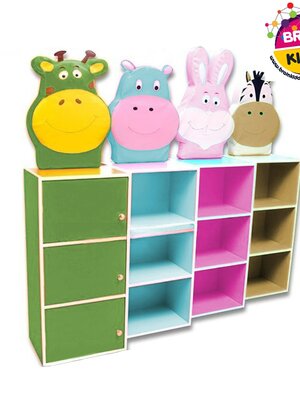 ชั้นวางสัตว์สี่สหายเพื่อนรัก เฟอร์นิเจอร์เด็ก ,ชั้นวางของไม้,ตู้ไม้, ชั้นวางของเด็ก, โรงเรียนอนุบาล, เนอสเซอรี่, ห้องเด็กเล่น, kidszone พร้อมส่ง