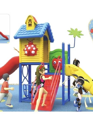 เครื่องเล่นสนามกลางแจ้ง ชุดบ้านเต่าทอง 2 สไลด์,กระดานลื่น,สไลเดอร์,ครุภัณฑ์สนามเด็กเล่น, สพฐ,โครงการโรงเรียนประชารัฐ playground,เครื่องเล่นสนาม, สนามเด็กเล่น ขนาด 160x480x240 ซม.