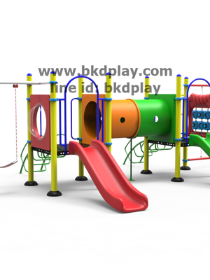 ชุดหอสไลด์80 +ปีนป่ายเชือก + ชิงช้า 2ที่นั่ง เครื่องเล่นสนาม กลางแจ้ง เหล็ก, สไลเดอร์,ของเล่น สั่งทำ 10-20 วัน ขนาด 450x960x225 ซม.