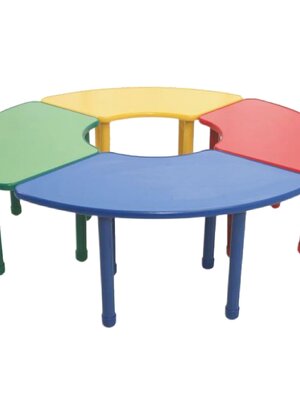 ชุดโต๊ะวงกลม 4 ตัว โต๊ะสี่เหลี่ยมโค้งประกอบกัน SET B โต๊ะเก้าอี้นักเรียน,โต๊ะเด็ก,เก้าอี้เด็ก,อนุบาล-ประถม,โต๊ะกิจกรรม,โต๊ะพลาสติกขาเหล็ก,โต๊ะเขียนหนังสือเด็ก สั่งนำเข้า ขนาด ก.160 * ส.48-52 ซม. ขนาดด้านนอกโต๊ะ 160 ซม.