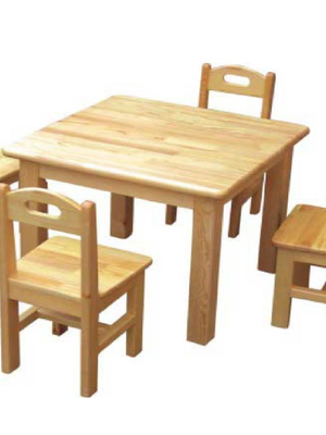 ชุดโต๊ะไม้สี่เหลี่ยมจตุรัสพร้อมเก้าอี้ 4 ตัว โต๊ะนักเรียนอนุบาล-ประถม, เฟอร์นิเจอร์เด็ก ขนาด 60X60X55 ซม.