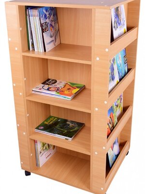 ชั้นวางหนังสือ 4 ด้าน แบบมีล้อ สีธรรมชาติ , เฟอร์นิเจอร์ , เฟอร์นิเจอร์ไม้ , ชั้นวางหนังสือ , ชั้นโชว์หนังสือแบบมีล้อ