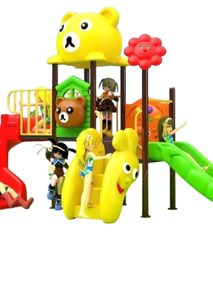 เครื่องเล่นสนามกลางแจ้ง ในร่ม, ชุดหมีน้อยกับสวนดอกไม้ กระดานลื่น,ครุภัณฑ์สนามเด็กเล่น, สพฐ,โครงการโรงเรียนประชารัฐ playground ขนาด 140 x 380 x 240 ซม.