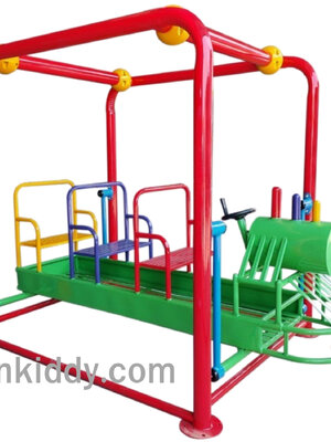 เครื่องเล่นสนามกลางแจ้ง เหล็ก ชุดรถไฟโยก 6 ที่นั่งปรับขนาดใหม่ตามมาตรฐาน มอก. รถโยก Outdoor Playground, ราคาโรงงาน ขนาด 130x 200x 175 ซม.