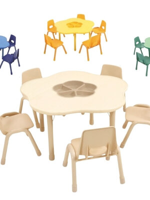 ชุดโต๊ะดอกไม้ พร้อมเก้าอี้ 5 ที่นั่ง โต๊ะเก้าอี้นักเรียน,โต๊ะเด็ก,เก้าอี้เด็ก,อนุบาล-ประถม,โต๊ะกิจกรรม,โต๊ะพลาสติกขาเหล็ก,โต๊ะเขียนหนังสือเด็ก สั่งนำเข้า ขนาดโต๊ะ 60x100x48-56 ซม.
