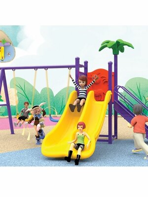 เครื่องเล่นสนามกลางแจ้ง ชุดสถานีชิงช้า+สไลเดอร์,กระดานลื่น,สไลเดอร์,ครุภัณฑ์สนามเด็กเล่น, สพฐ,โครงการโรงเรียนประชารัฐ playground,เครื่องเล่นสนาม, สนามเด็กเล่น ขนาด 220x350x220 ซม.