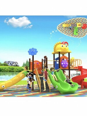 เครื่องเล่นสนามกลางแจ้ง ชุดดอกไม้กับพระอาทิตย์เล่นสไลด์,สไลเดอร์,กระดานลื่น,เครื่องเล่นเด็ก,ครุภัณฑ์สนามเด็กเล่น, สพฐ,โครงการโรงเรียนประชารัฐ,งบประมาณ70,000 ขนาด 210x480x260 ซม.