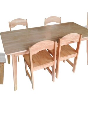 ชุดโต๊ะเก้าอี้ไม้ยางพาราสำหรับเด็กนักเรียนพร้อมเก้าอี้6 ตัว, โต๊ะสี่เหลี่ยมผืนผ้า,โต๊ะไม้, โต๊ะเรียนกลุ่มสำหรับอนุบาลถึงประถม สินค้าผลิตในไทยมีพร้อมส่ง ขนาด 60x120x55 cm.