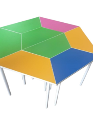 โต๊ะสี่เหลื่ยมคางหมู , โต๊ะไม้ขาเหล็ก โต๊ะกิจกรรม ,โต๊ะเขียนหนังสือเด็ก, โต๊ะกิจกรรมเด็ก -ผู้ใหญ่ สั่งผลิตได้ทุกสี เส้นผ่าศูนย์กลาง 180 ซม. สูง 75 ซม.